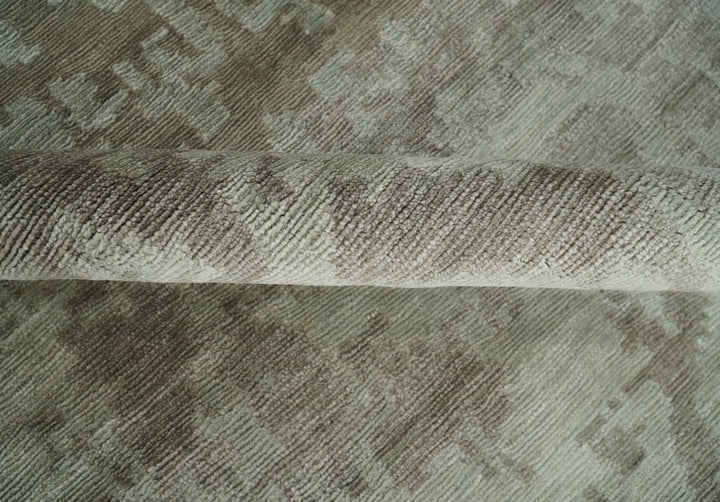 Soft and Cozy Modern Abstract Olive and Silver Hand knotted Bamboo Silk Area Rug - The Rug Decor