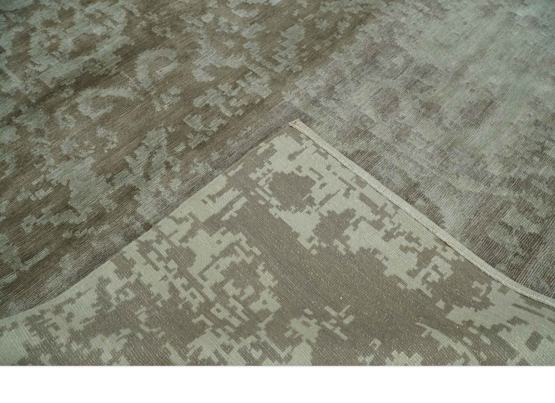 Soft and Cozy Modern Abstract Olive and Silver Hand knotted Bamboo Silk Area Rug - The Rug Decor