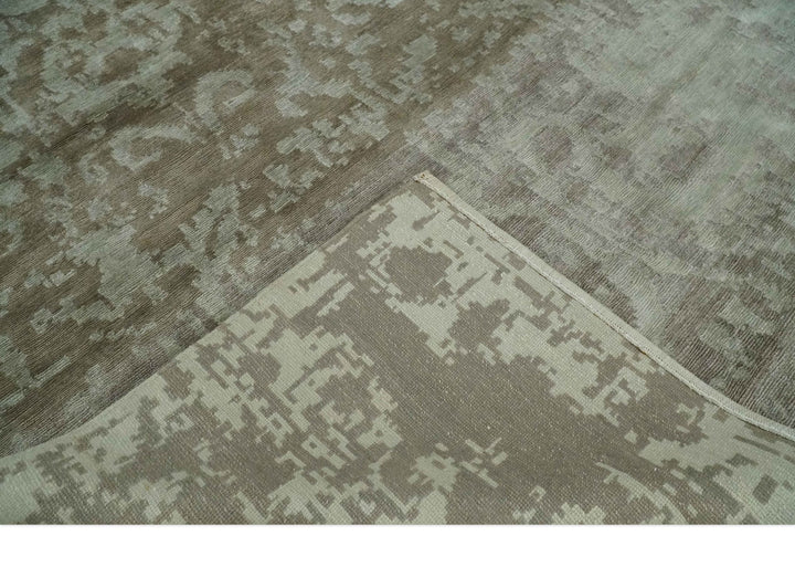 Soft and Cozy Modern Abstract Olive and Silver Hand knotted Bamboo Silk Area Rug - The Rug Decor