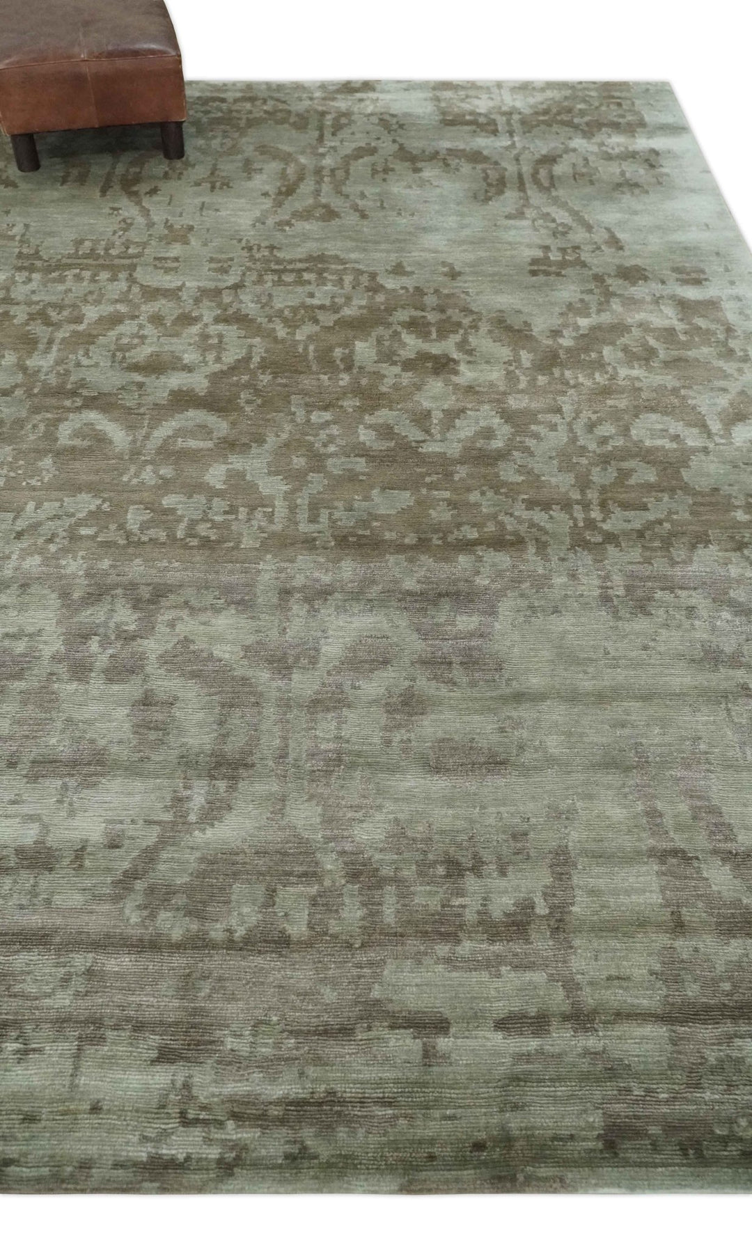 Soft and Cozy Modern Abstract Olive and Silver Hand knotted Bamboo Silk Area Rug - The Rug Decor