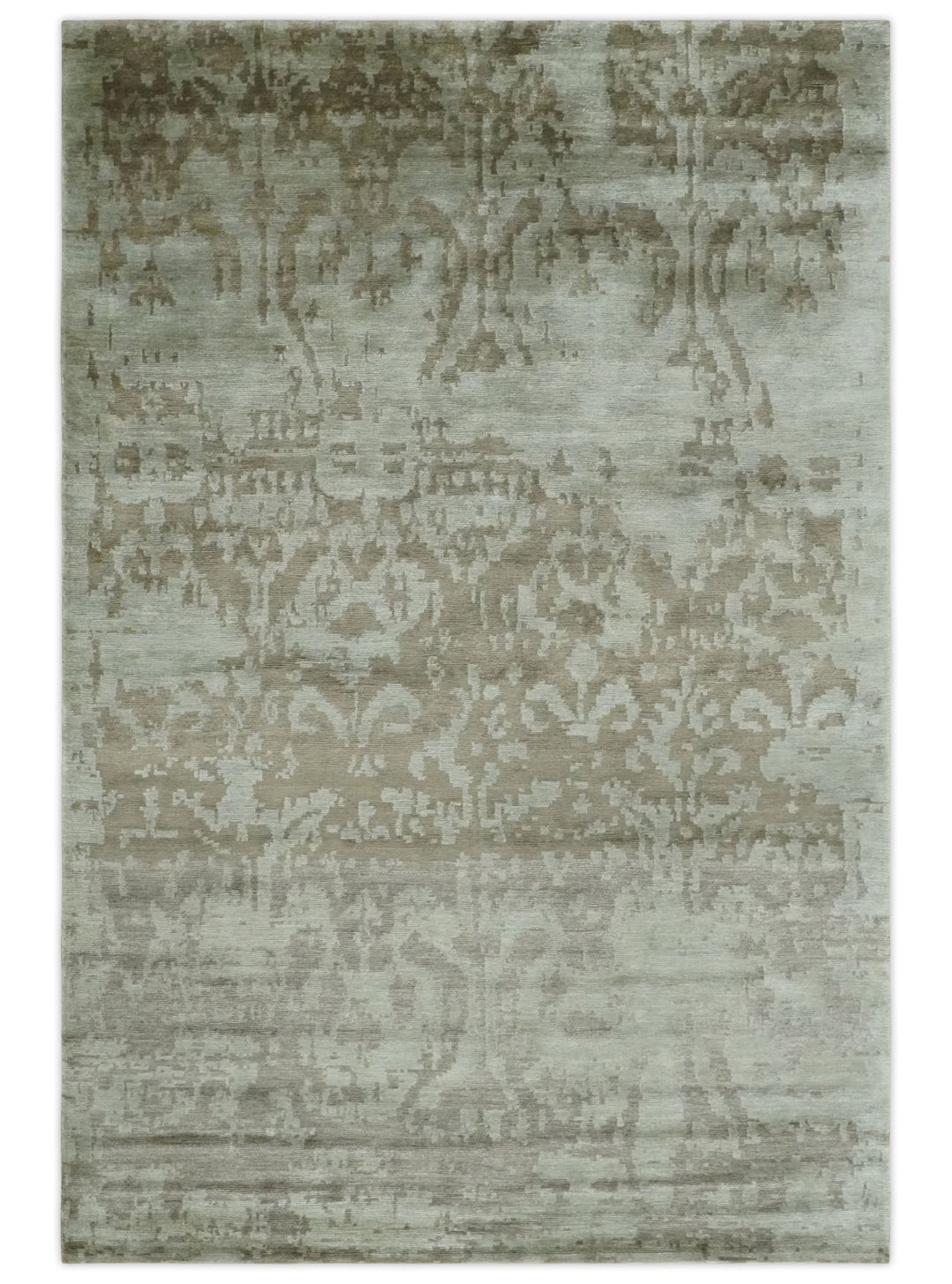 Soft and Cozy Modern Abstract Olive and Silver Hand knotted Bamboo Silk Area Rug - The Rug Decor