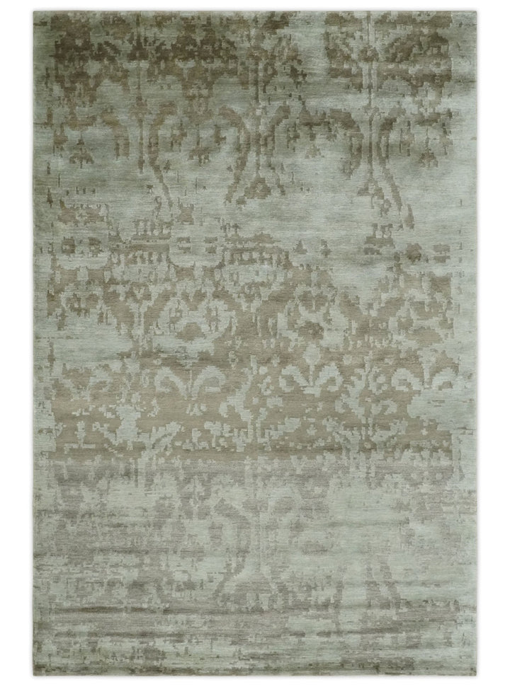 Soft and Cozy Modern Abstract Olive and Silver Hand knotted Bamboo Silk Area Rug - The Rug Decor