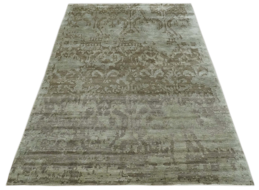 Soft and Cozy Modern Abstract Olive and Silver Hand knotted Bamboo Silk Area Rug - The Rug Decor