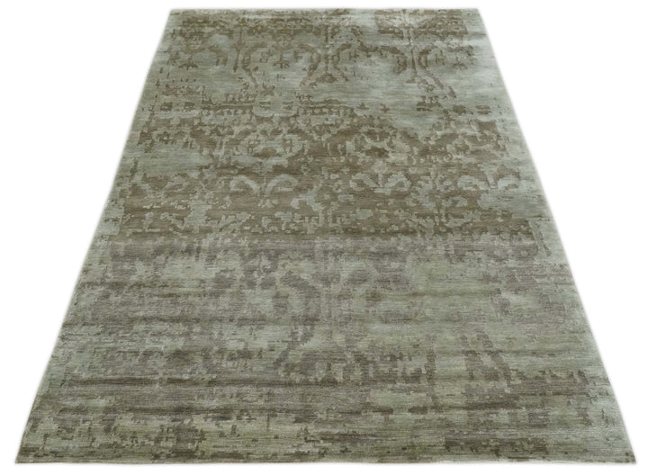 Soft and Cozy Modern Abstract Olive and Silver Hand knotted Bamboo Silk Area Rug - The Rug Decor
