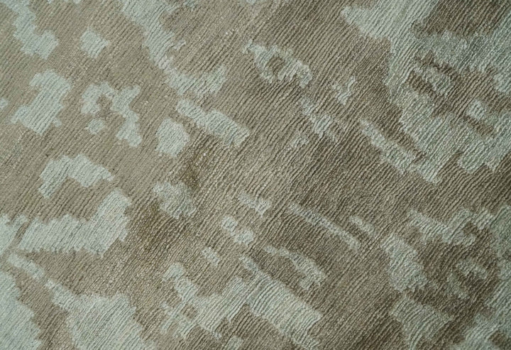Soft and Cozy Modern Abstract Olive and Silver Hand knotted Bamboo Silk Area Rug - The Rug Decor