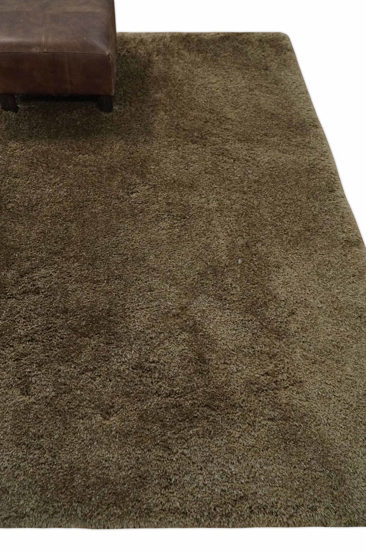 Solid 3x5, 4X6 and 5x7 Hand Woven Shag Brown Soft Viscose Area Rug - The Rug Decor