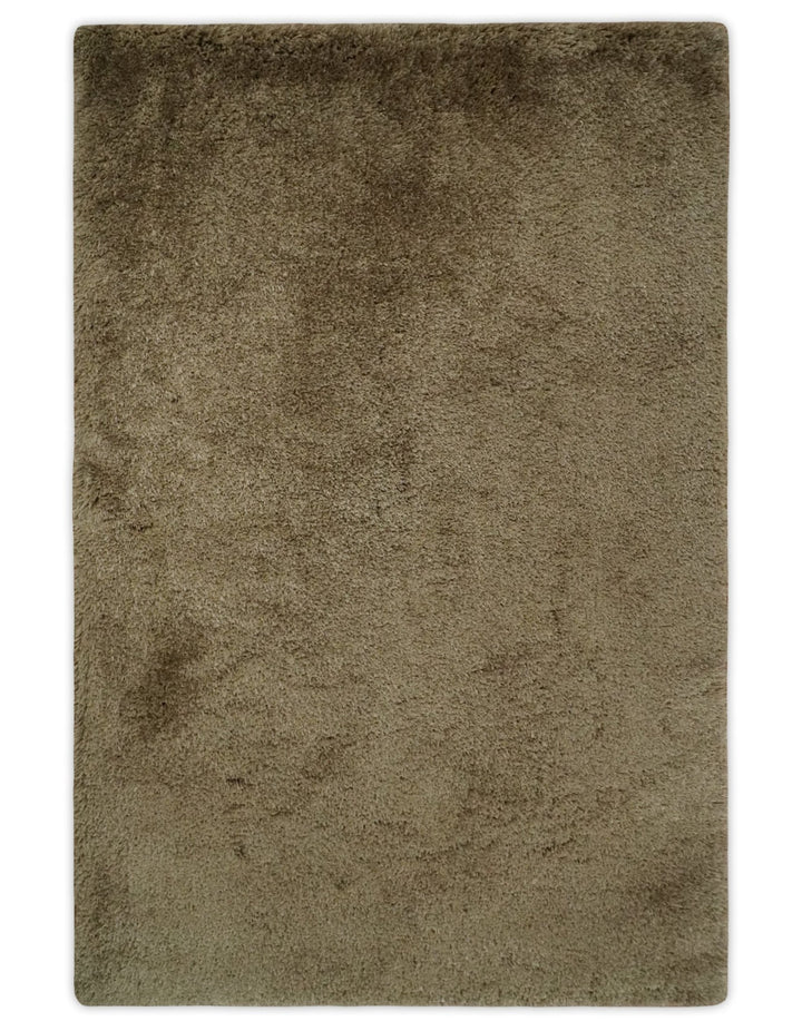 Solid 3x5, 4X6 and 5x7 Hand Woven Shag Brown Soft Viscose Area Rug - The Rug Decor