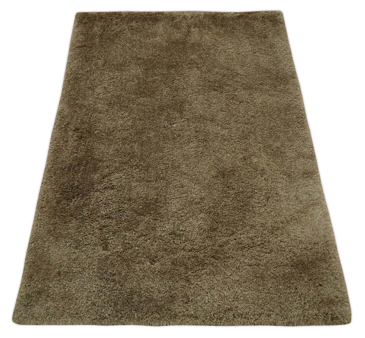 Solid 3x5, 4X6 and 5x7 Hand Woven Shag Brown Soft Viscose Area Rug - The Rug Decor