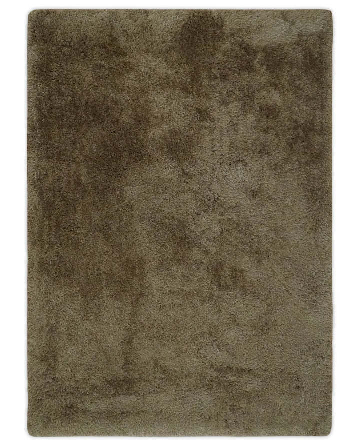 Solid 3x5, 4X6 and 5x7 Hand Woven Shag Brown Soft Viscose Area Rug - The Rug Decor