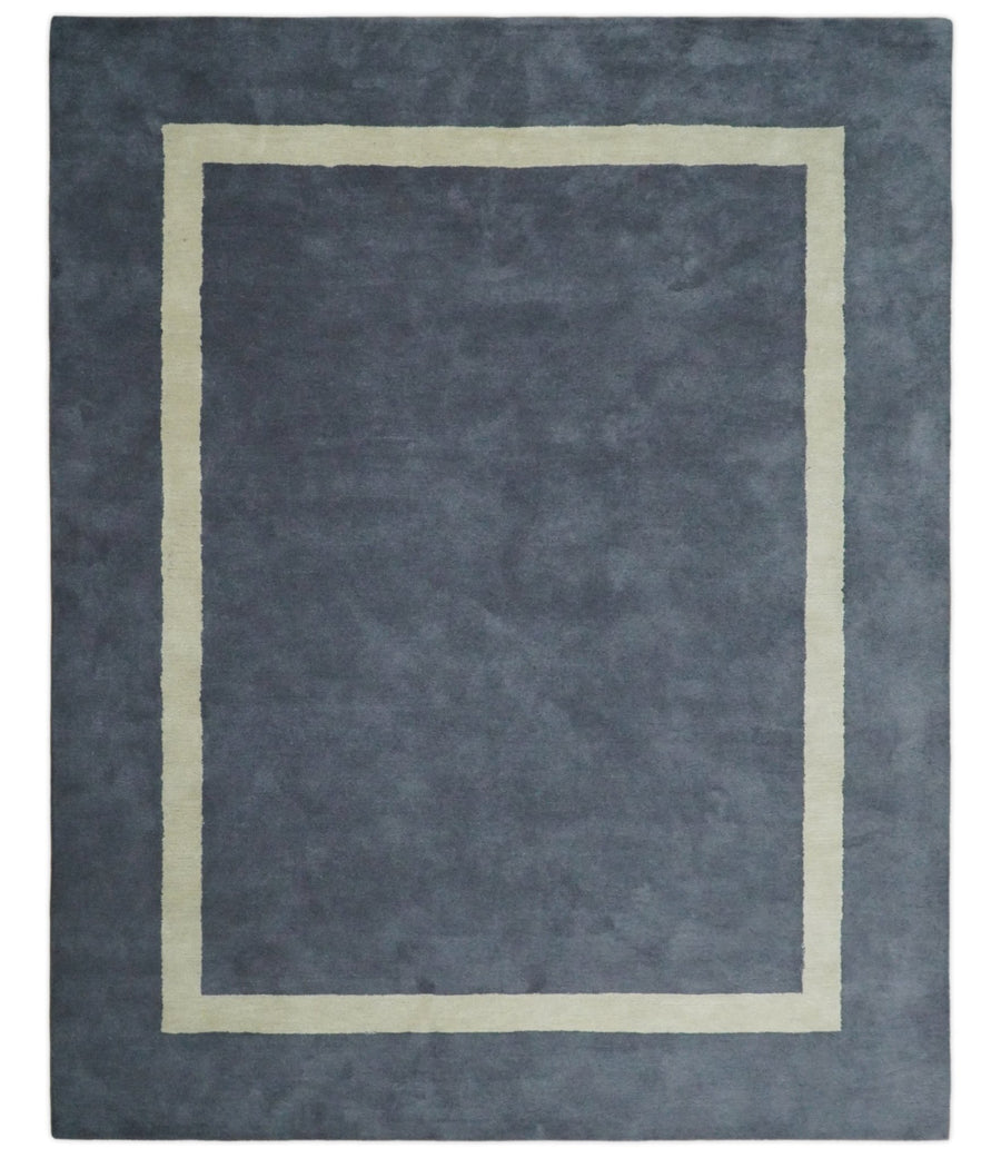 Solid 8x10 Gray and Beige Handmade Modern Scandinavian Wool Area Rug | SOL1 - The Rug Decor