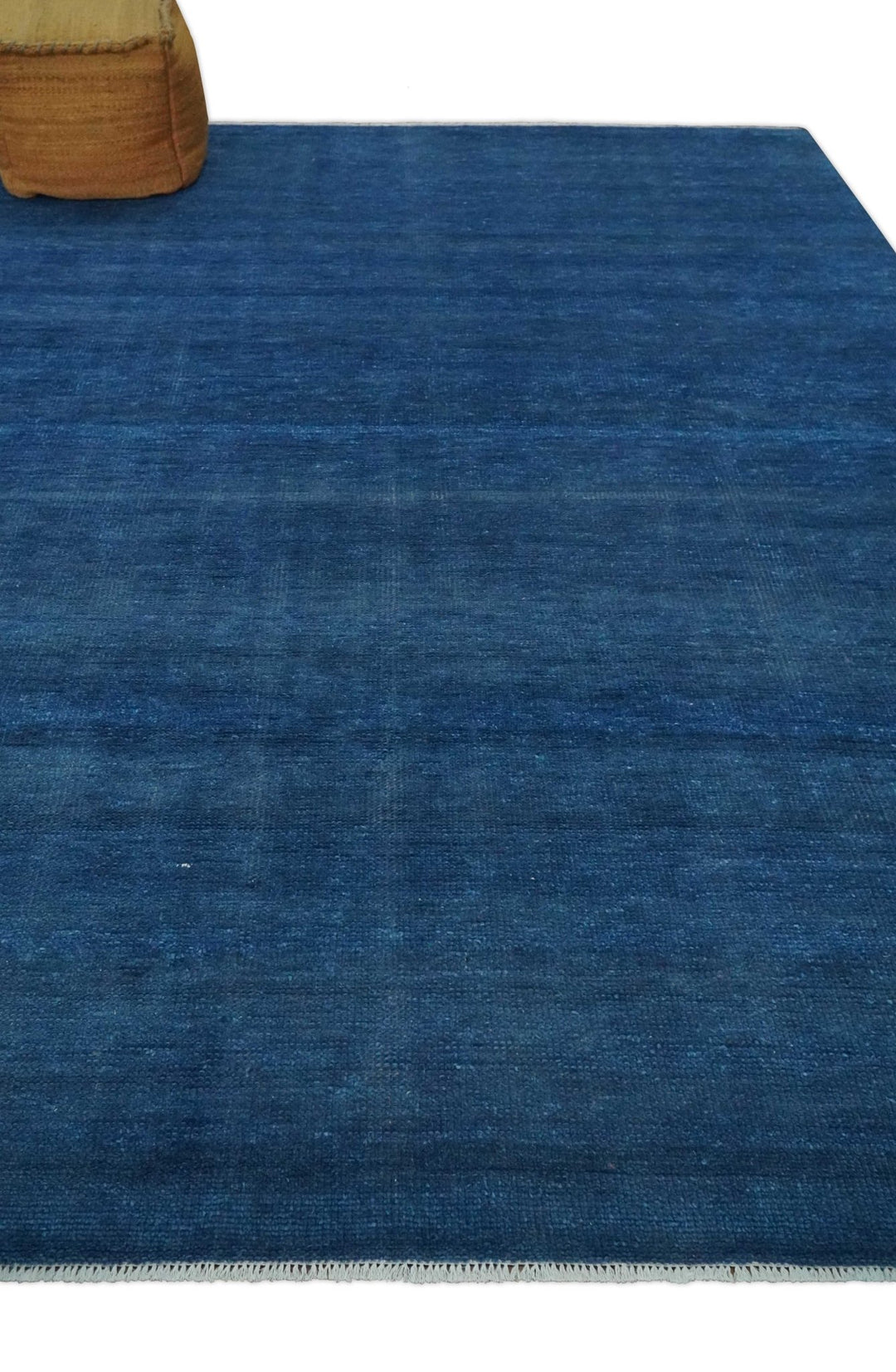 Solid Blue Hand knotted Contemporary 8x10 wool Area Rug - The Rug Decor