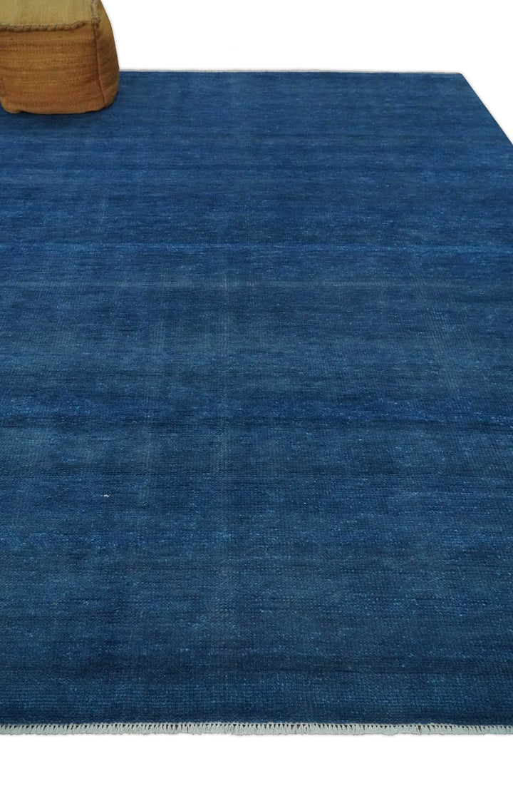 Solid Blue Hand knotted Contemporary 8x10 wool Area Rug - The Rug Decor