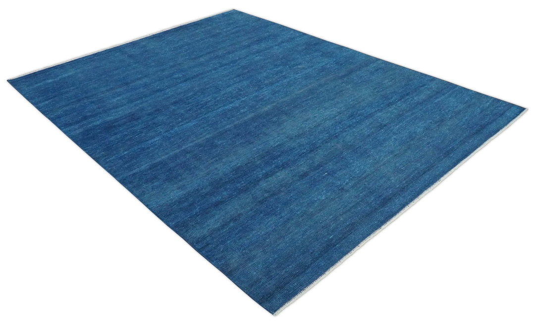 Solid Blue Hand knotted Contemporary 8x10 wool Area Rug - The Rug Decor