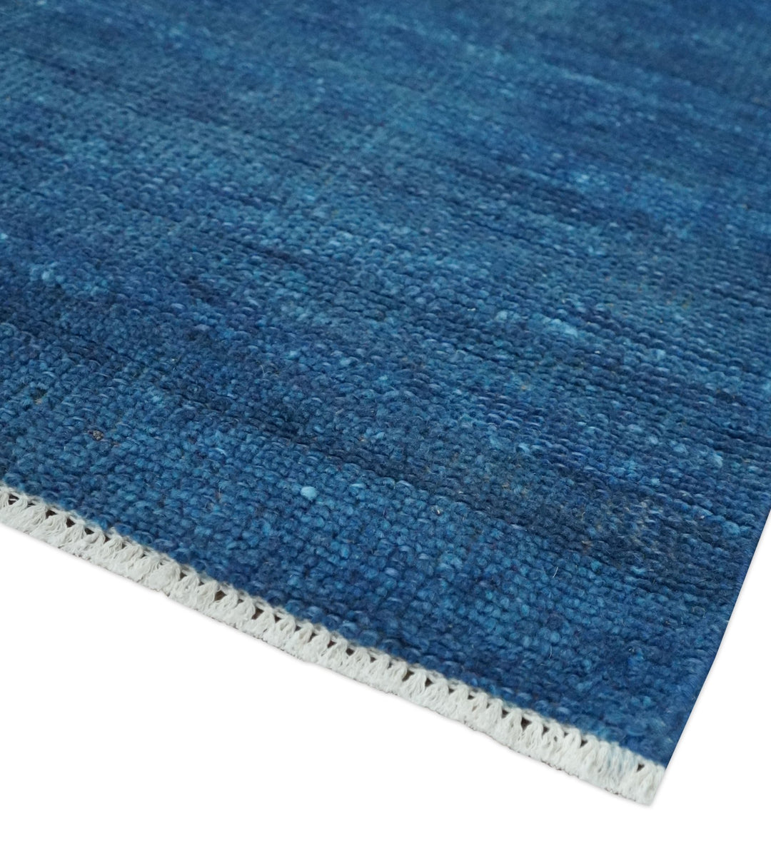 Solid Blue Hand knotted Contemporary 8x10 wool Area Rug - The Rug Decor