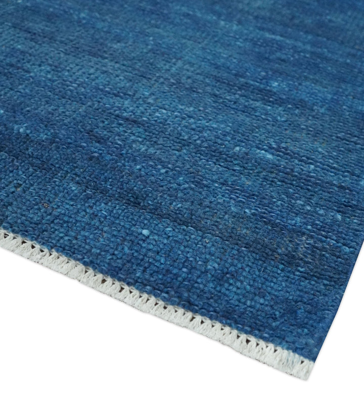 Solid Blue Hand knotted Contemporary 8x10 wool Area Rug - The Rug Decor