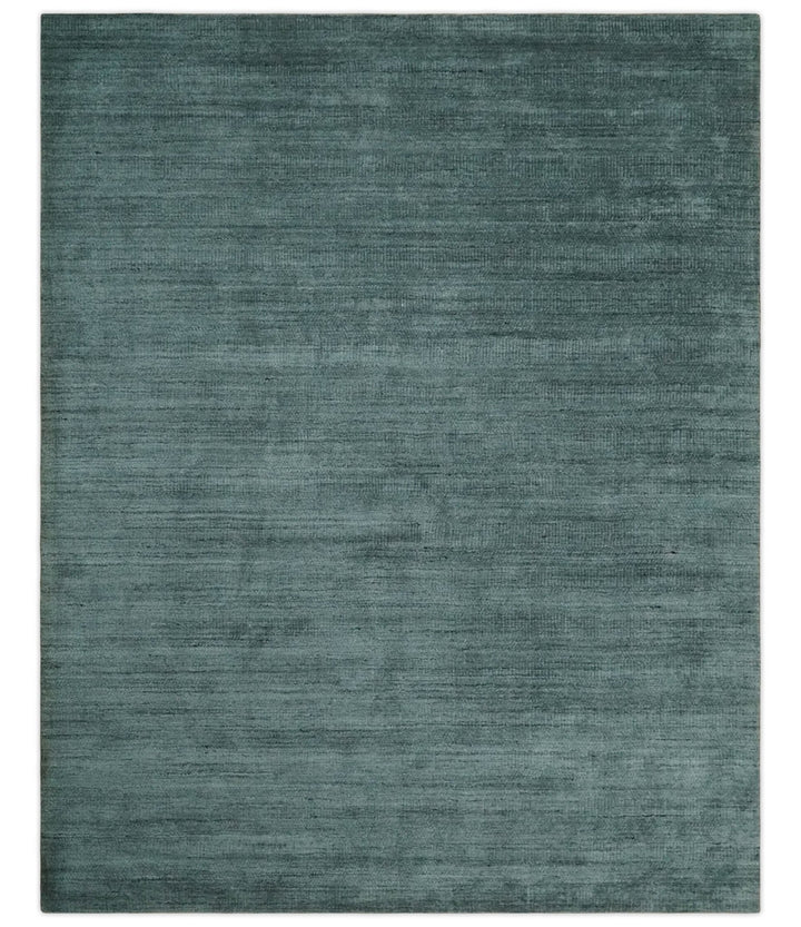 Solid Charcoal and Teal Scandinavian 8x10 Hand Made Blended Wool Flatwoven Area Rug | KE8 - The Rug Decor