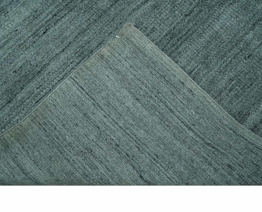 Solid Charcoal and Teal Scandinavian 8x10 Hand Made Blended Wool Flatwoven Area Rug | KE8 - The Rug Decor