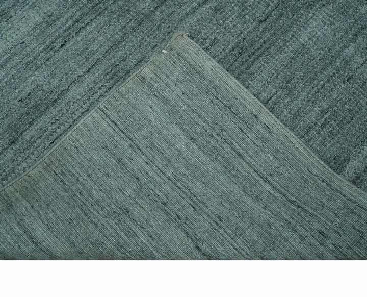 Solid Charcoal and Teal Scandinavian 8x10 Hand Made Blended Wool Flatwoven Area Rug | KE8 - The Rug Decor