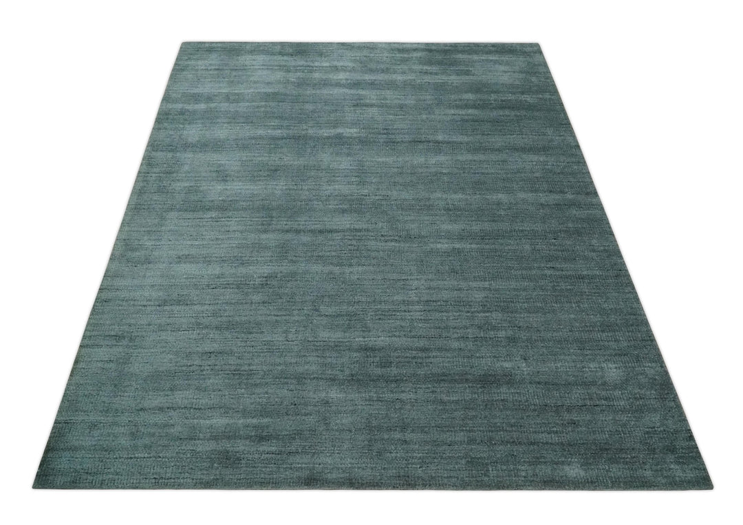 Solid Charcoal and Teal Scandinavian 8x10 Hand Made Blended Wool Flatwoven Area Rug | KE8 - The Rug Decor