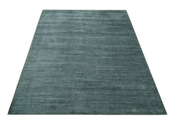 Solid Charcoal and Teal Scandinavian 8x10 Hand Made Blended Wool Flatwoven Area Rug | KE8 - The Rug Decor