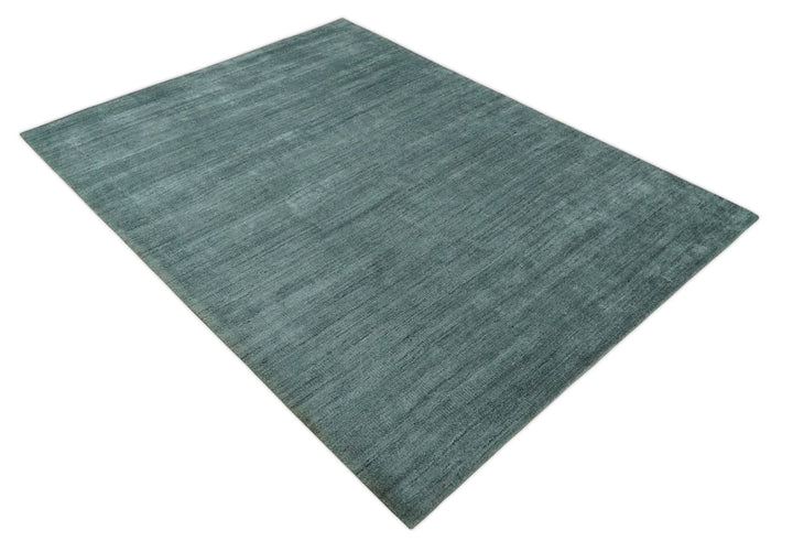 Solid Charcoal and Teal Scandinavian 8x10 Hand Made Blended Wool Flatwoven Area Rug | KE8 - The Rug Decor