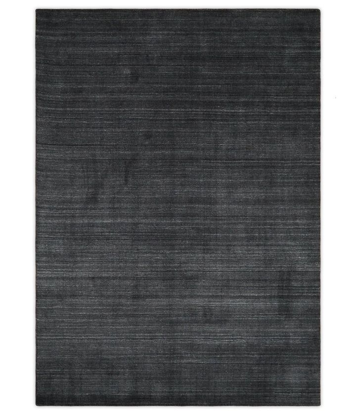 Solid Charcoal Black Scandinavian 5x7 Blended Wool Flatwoven Area Rug | HL13 - The Rug Decor