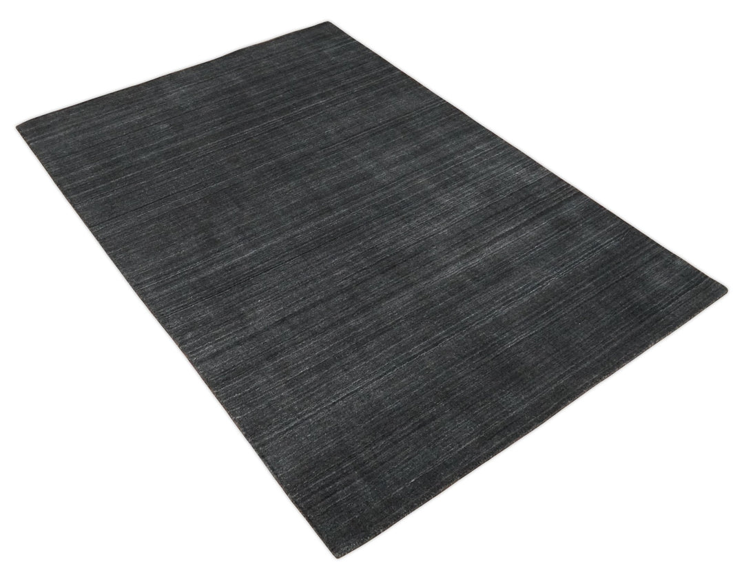 Solid Charcoal Black Scandinavian 5x7 Blended Wool Flatwoven Area Rug | HL13 - The Rug Decor