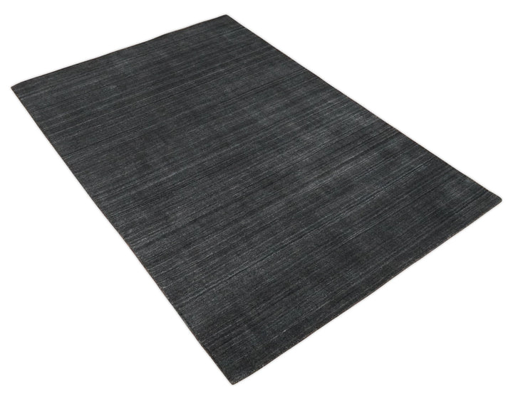 Solid Charcoal Black Scandinavian 5x7 Blended Wool Flatwoven Area Rug | HL13 - The Rug Decor