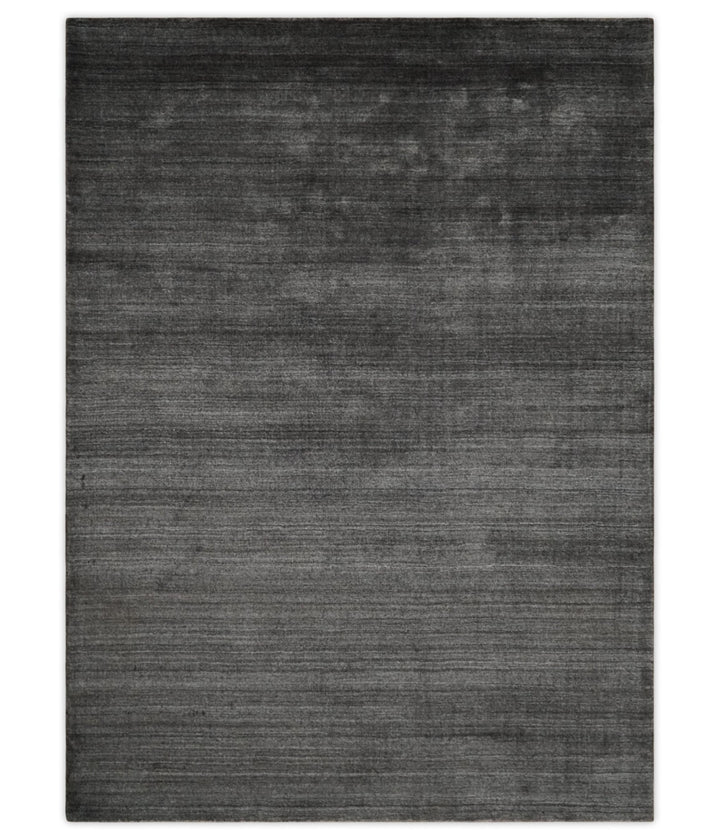 Solid Charcoal Scandinavian 5x7 Blended Bamboo Silk Flatwoven Area Rug, Dinning, Kids Rug | HL44 - The Rug Decor