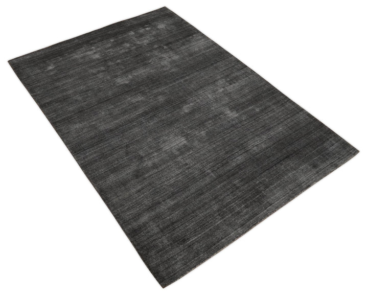 Solid Charcoal Scandinavian 5x7 Blended Bamboo Silk Flatwoven Area Rug, Dinning, Kids Rug | HL44 - The Rug Decor