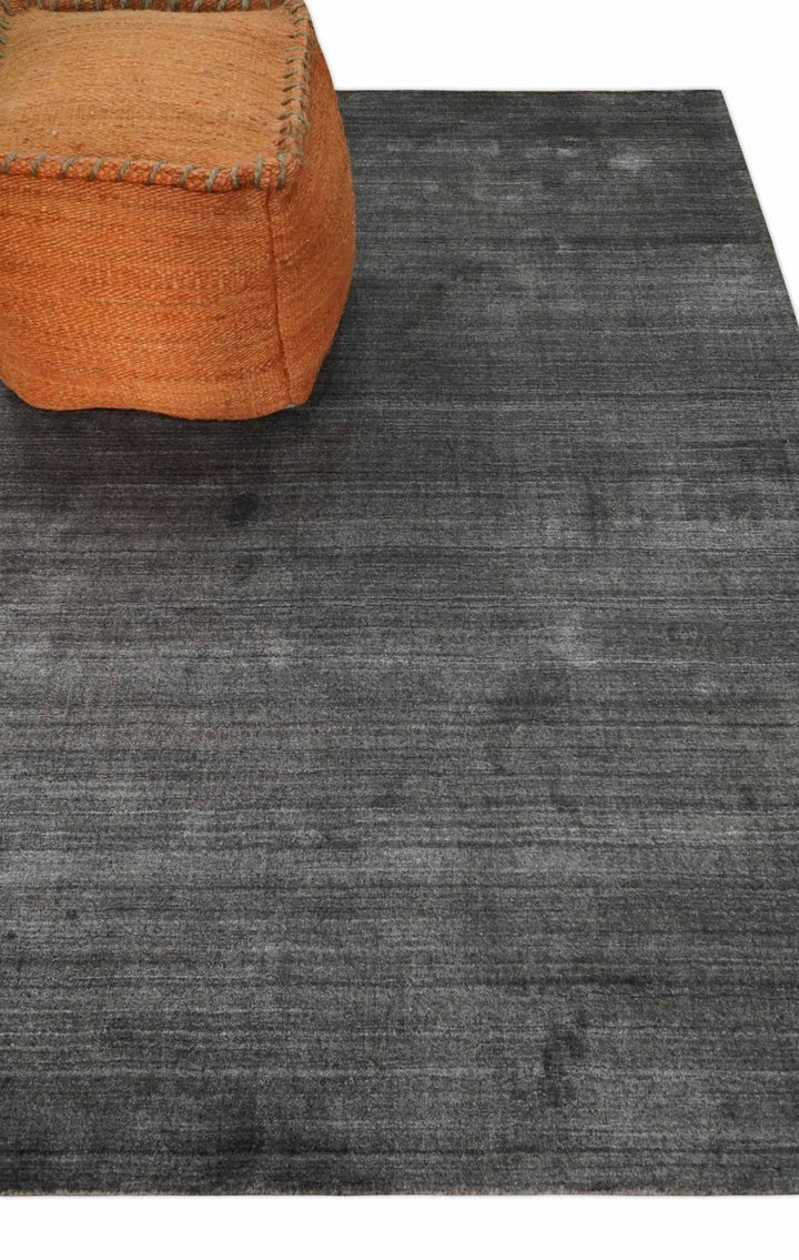 Solid Charcoal Scandinavian 5x7 Blended Bamboo Silk Flatwoven Area Rug, Dinning, Kids Rug | HL44 - The Rug Decor