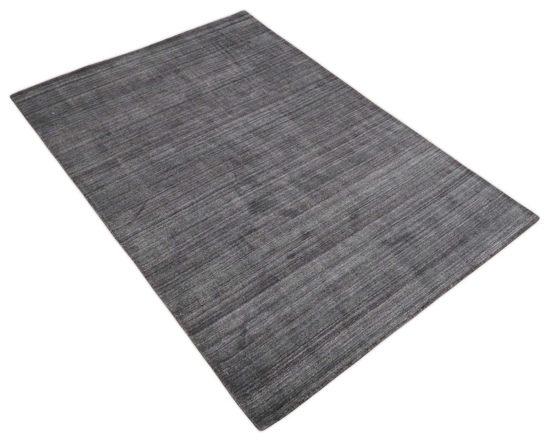Solid Charcoal Scandinavian 5x7 Blended Wool Flatwoven Area Rug, Dinning, Kids Rug | HL14 - The Rug Decor