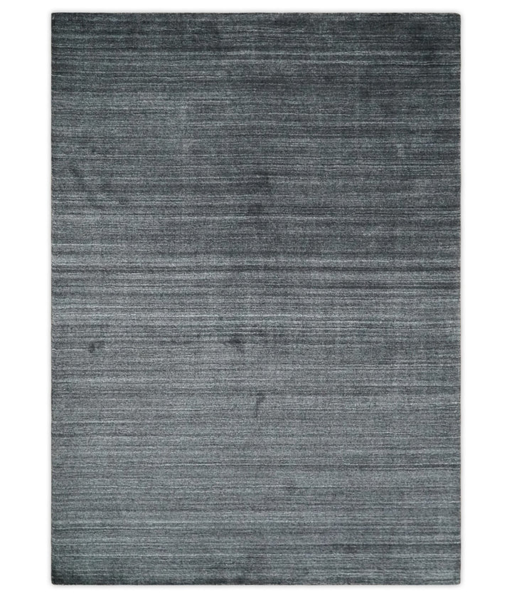 Solid Dark Gray Scandinavian 5x7 Blended Bamboo Silk Flatwoven Area Rug, Dinning, Kids Rug | HL32 - The Rug Decor