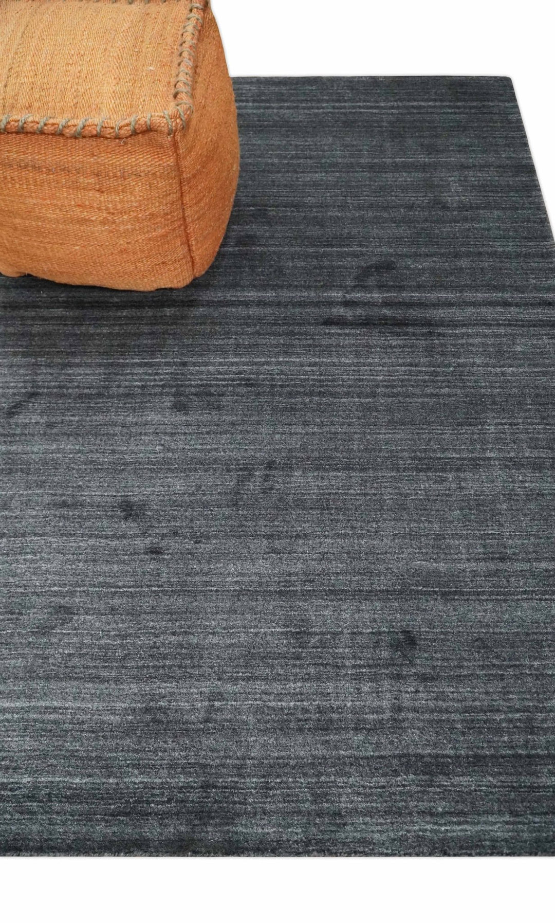 Solid Dark Gray Scandinavian 5x7 Blended Bamboo Silk Flatwoven Area Rug, Dinning, Kids Rug | HL32 - The Rug Decor