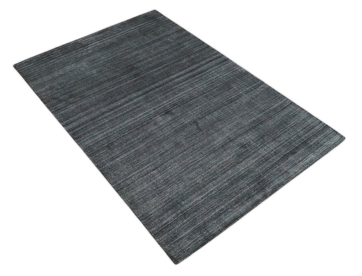Solid Dark Gray Scandinavian 5x7 Blended Bamboo Silk Flatwoven Area Rug, Dinning, Kids Rug | HL32 - The Rug Decor