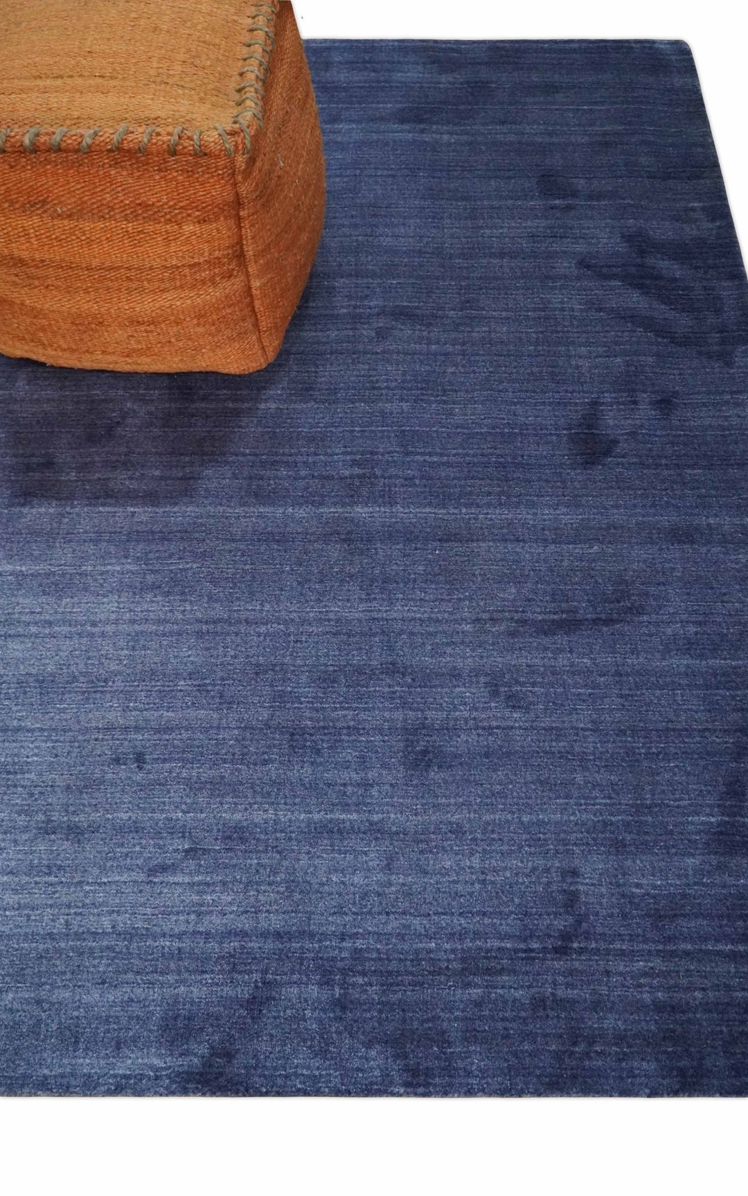 Solid Denim Blue Scandinavian 5x7 Blended Bamboo Silk Flatwoven Area Rug, Dinning, Kids Rug | HL46 - The Rug Decor