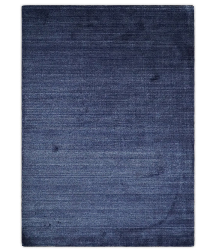 Solid Denim Blue Scandinavian 5x7 Blended Bamboo Silk Flatwoven Area Rug, Dinning, Kids Rug | HL46 - The Rug Decor