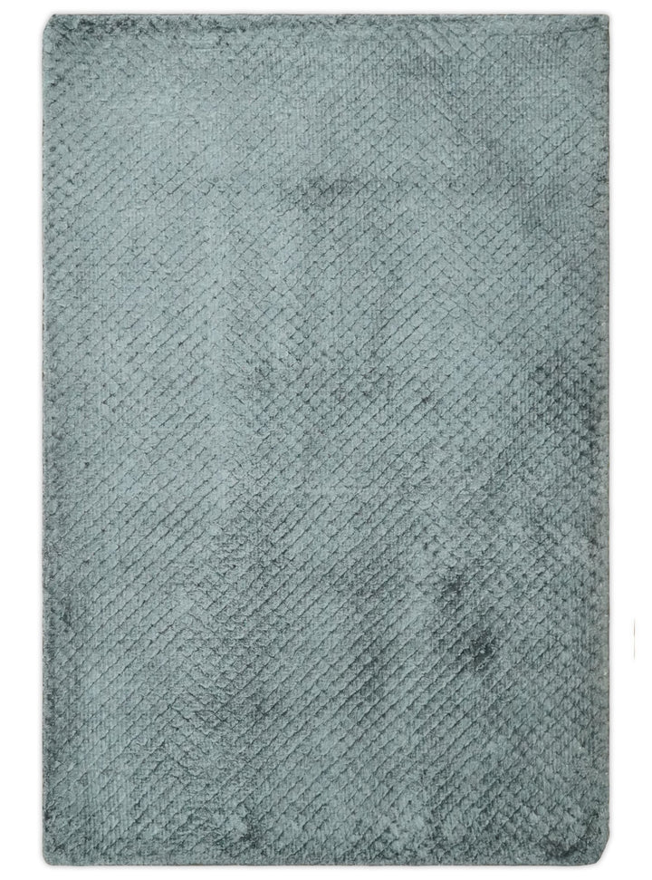 Solid Gray 2x3 Modern Geometrical Cross diamond design Hand Made art silk Area Rug | N2223 - The Rug Decor