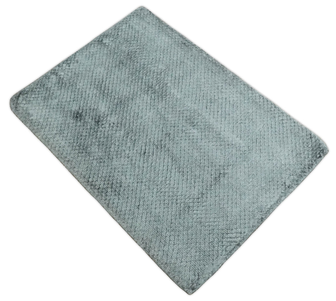 Solid Gray 2x3 Modern Geometrical Cross diamond design Hand Made art silk Area Rug | N2223 - The Rug Decor