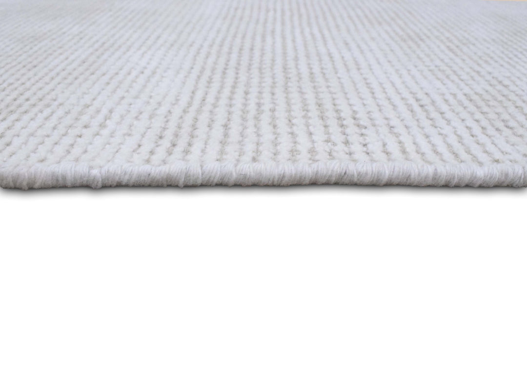 Solid Ivory Hand Made Textured Wool Area Rug | Low Pile | No Shedding | TRD163 - The Rug Decor