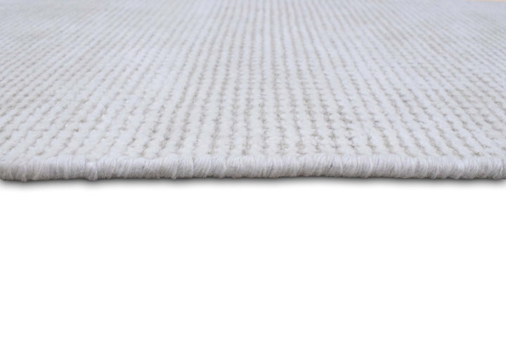 Solid Ivory Hand Made Textured Wool Area Rug | Low Pile | No Shedding | TRD163 - The Rug Decor