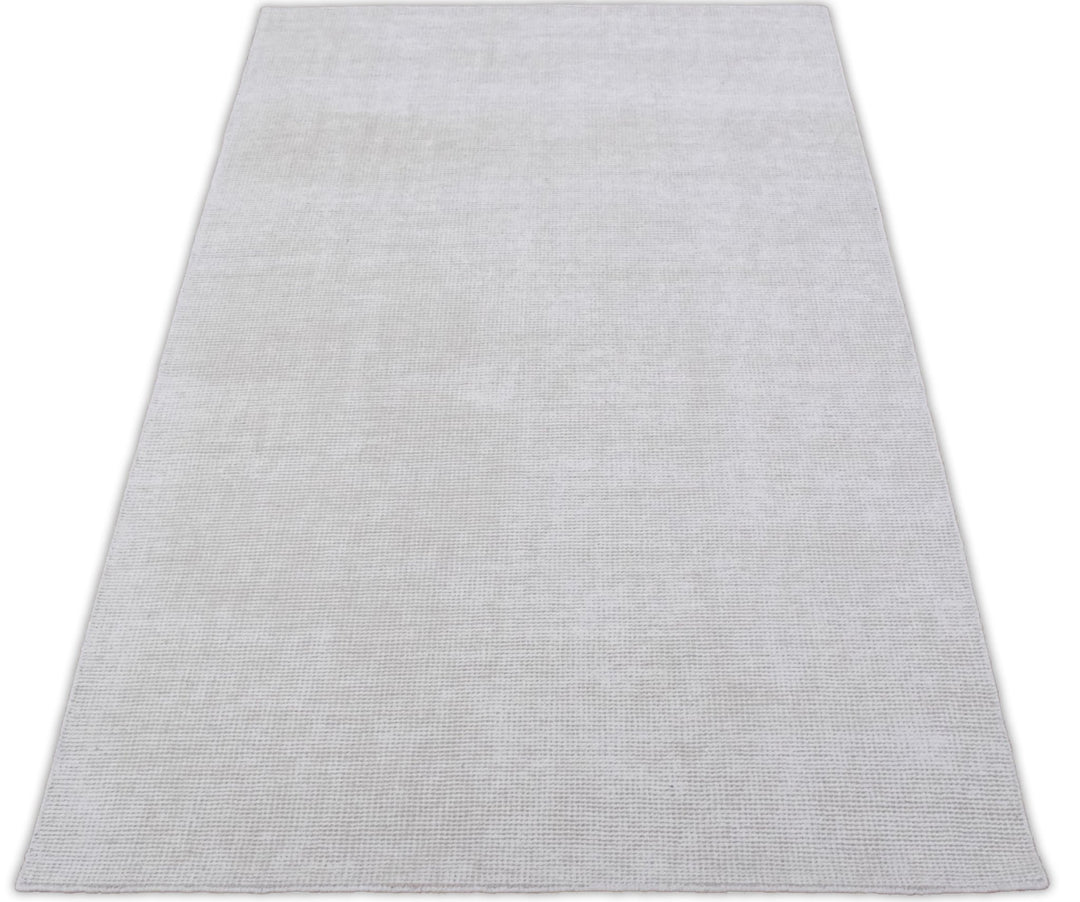 Solid Ivory Hand Made Textured Wool Area Rug | Low Pile | No Shedding | TRD163 - The Rug Decor