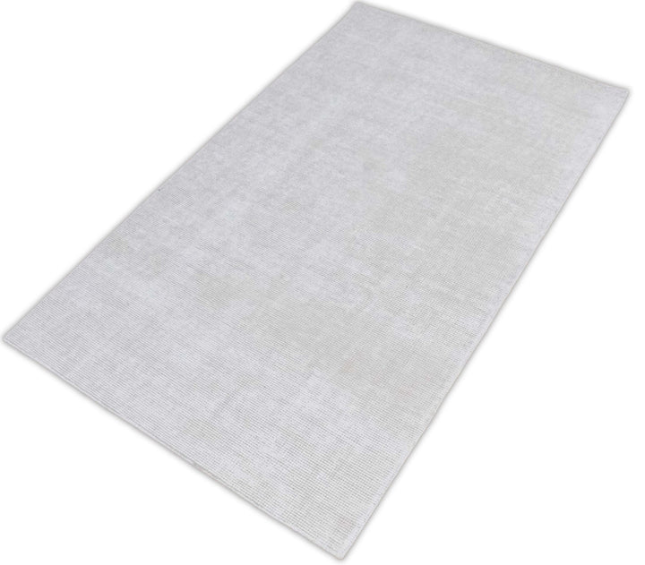 Solid Ivory Hand Made Textured Wool Area Rug | Low Pile | No Shedding | TRD163 - The Rug Decor