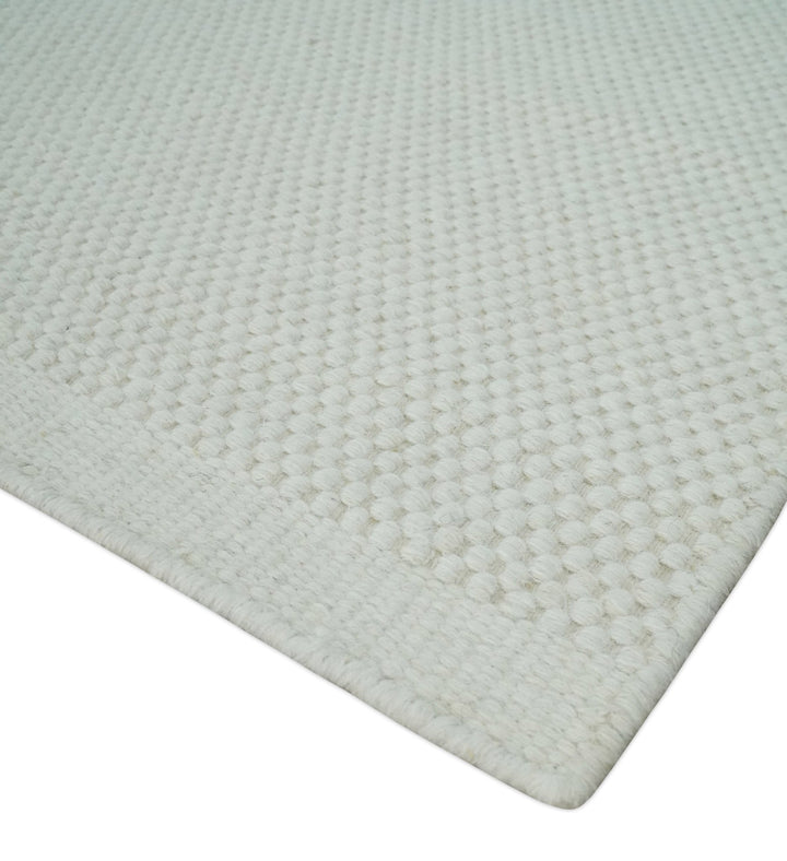 Solid Ivory White Hand made Dari Multi size 5x8, 5x7 and 8x11 Area Rug, Layering, Kids Rug | SOL7 - The Rug Decor