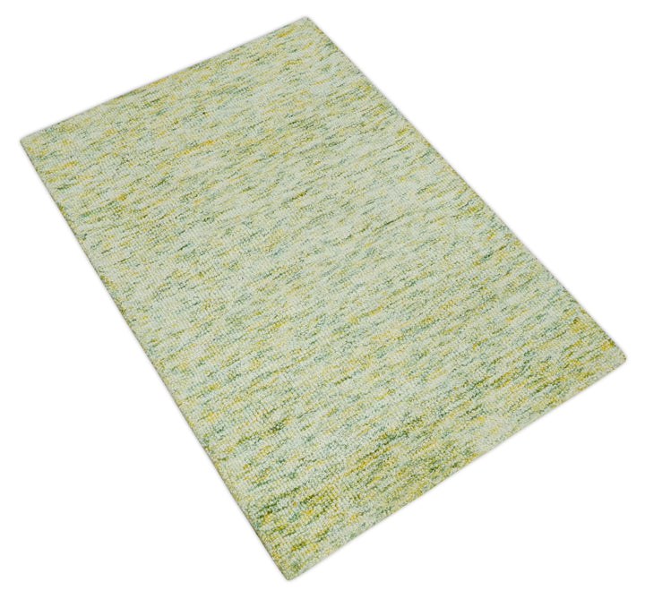 Solid Moss Greeen Ivory and Gold Abstract Hand Tufted 2x3, 3x5, 5x8, 6x9, 8x10 and 9x12 Natural Wool Area Rug | UL58 - The Rug Decor