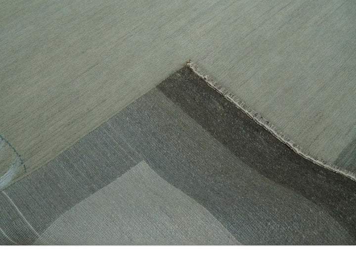 Solid Plain Ivory and Charcoal 5.6x8 wool and Art Silk Area Rug - The Rug Decor