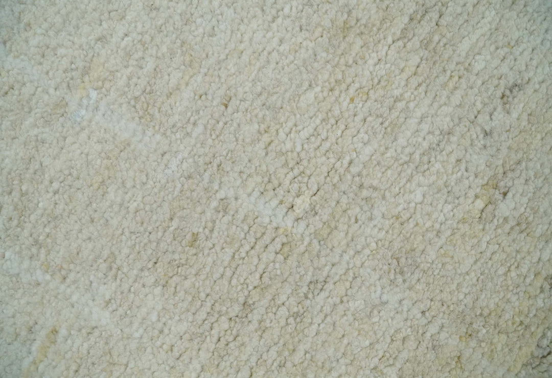 Solid plane Beige Hand Knotted 8.7x9.8 Wool Area Rug - The Rug Decor