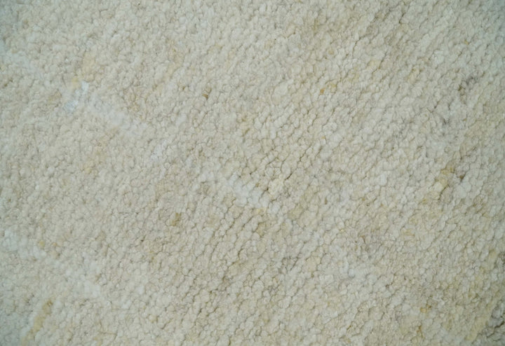 Solid plane Beige Hand Knotted 8.7x9.8 Wool Area Rug - The Rug Decor