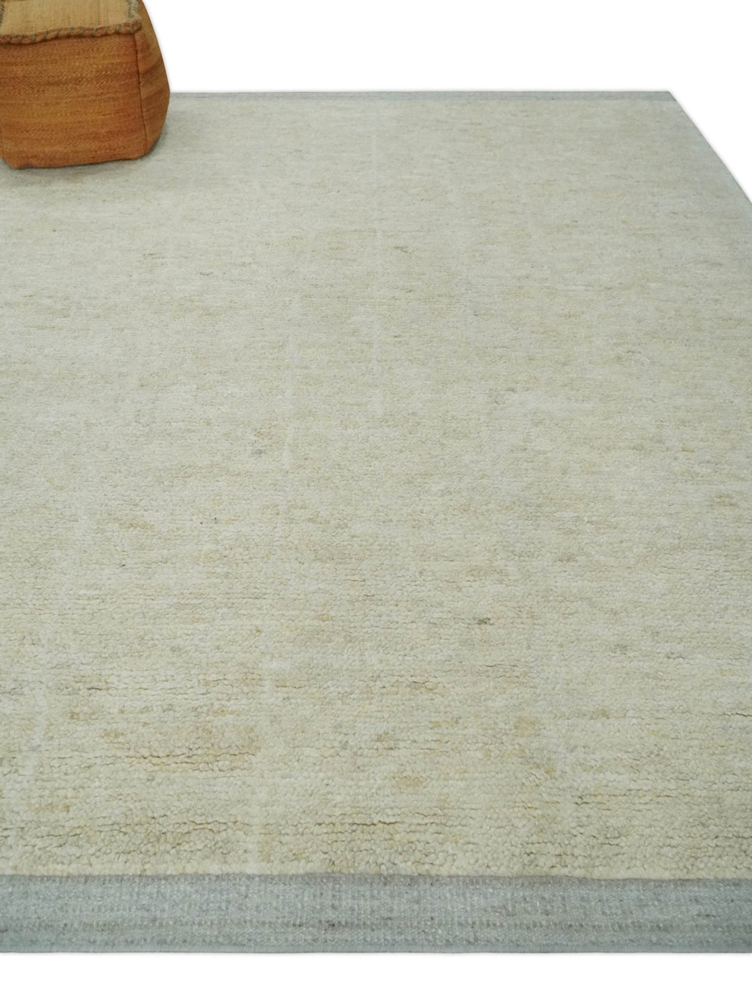 Solid plane Beige Hand Knotted 8.7x9.8 Wool Area Rug - The Rug Decor