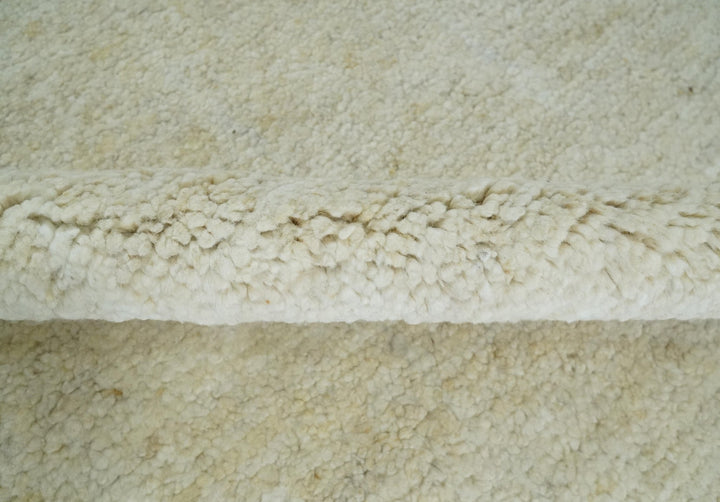 Solid plane Beige Hand Knotted 8.7x9.8 Wool Area Rug - The Rug Decor
